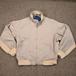 Vintage Mighty-Mac Harrington Bomber Jacket Mens 42 Beige Tan Full Zip Ribbed